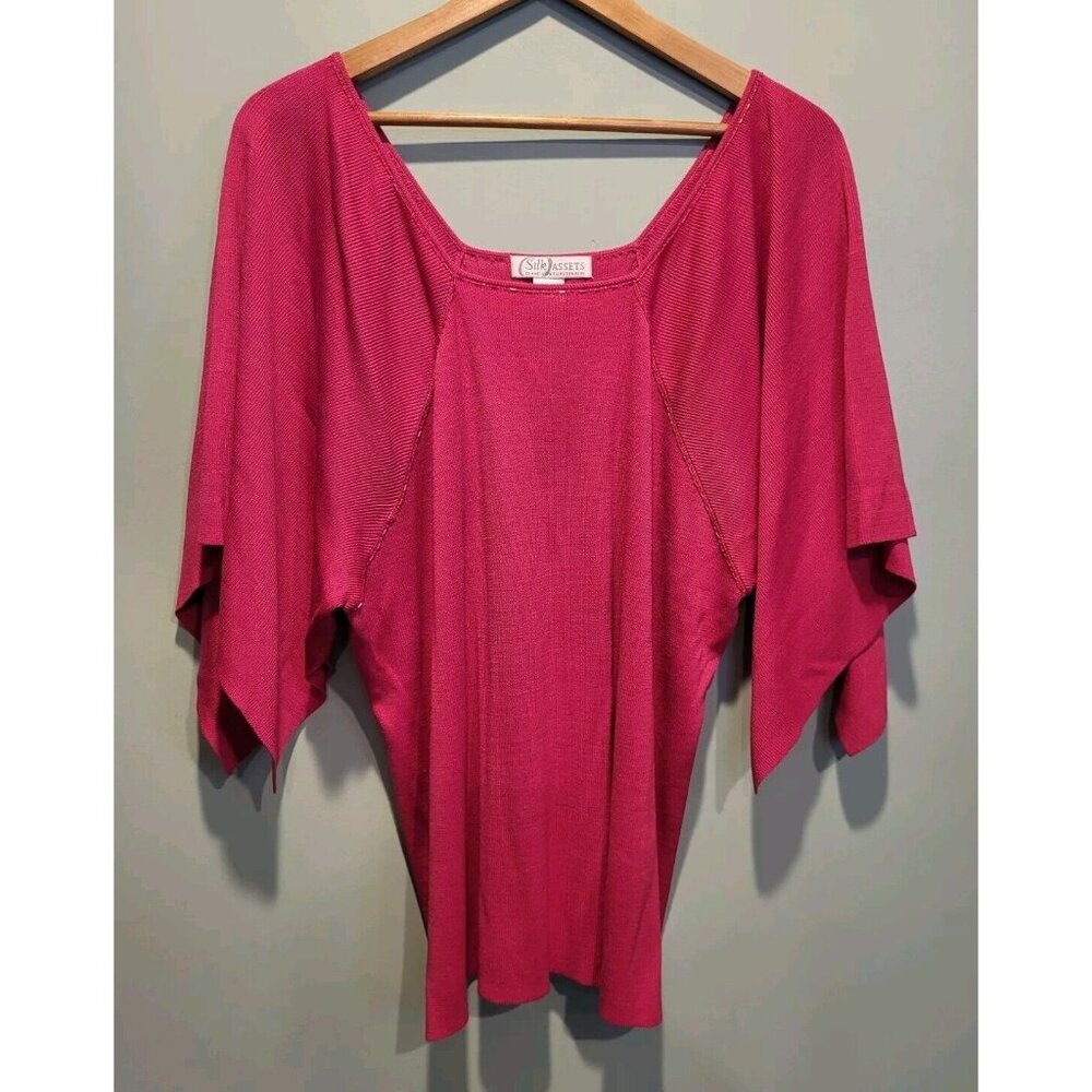 Diane Von Furstenberg Silk Assets 100% Silk Pink Knit Wing Sleeve Top Sz 2X